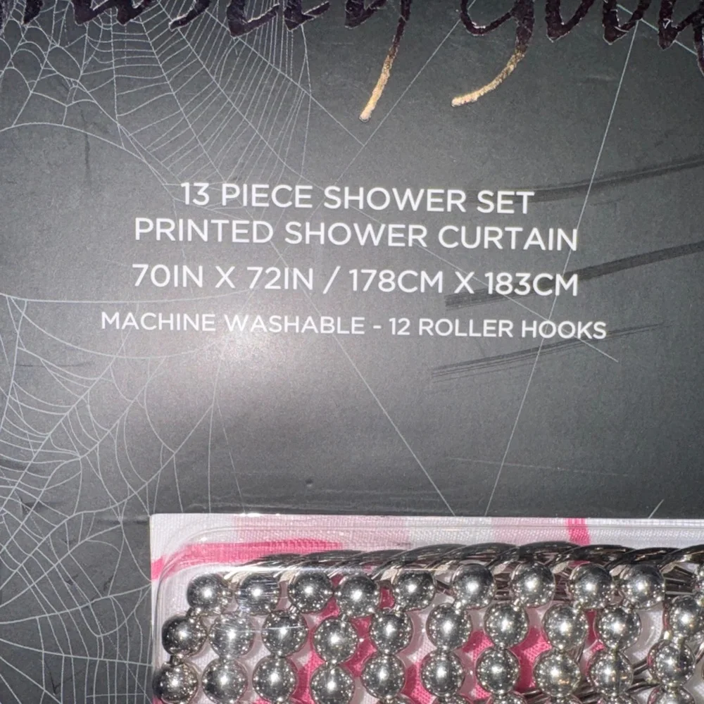 Ghostly Goods- NWT Pink and White Skulls Shower Curtain